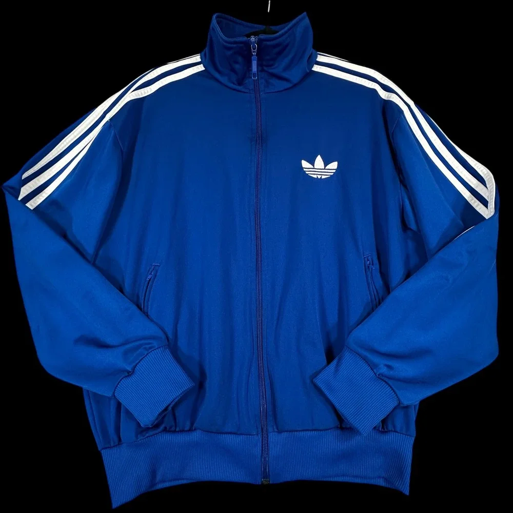 Adidas Track Jacket Mens Medium Blue Firebird Trefoil Full Zip Y2K Blokecore